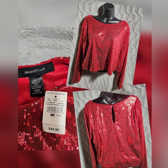 NWT Ashley Stewart Red Sequin Long Sleeve Blouse 18 20 - Picture 1 of 9